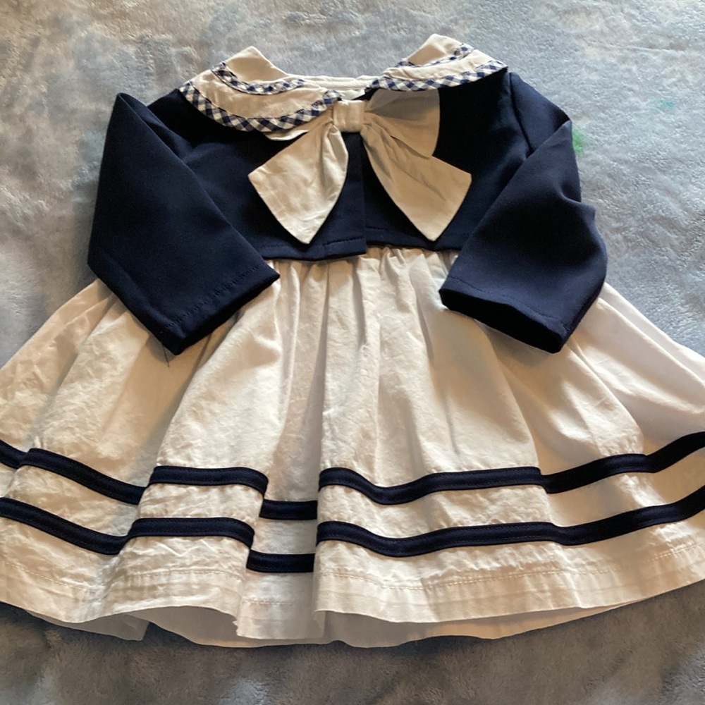 NWOT Classic White and Navy Checkered Girls Dress - Picture 1 of 6